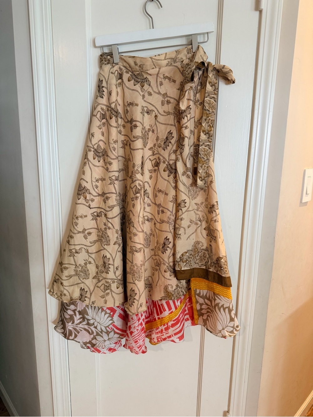 Boho Cream Floral Wrap Skirt O/S